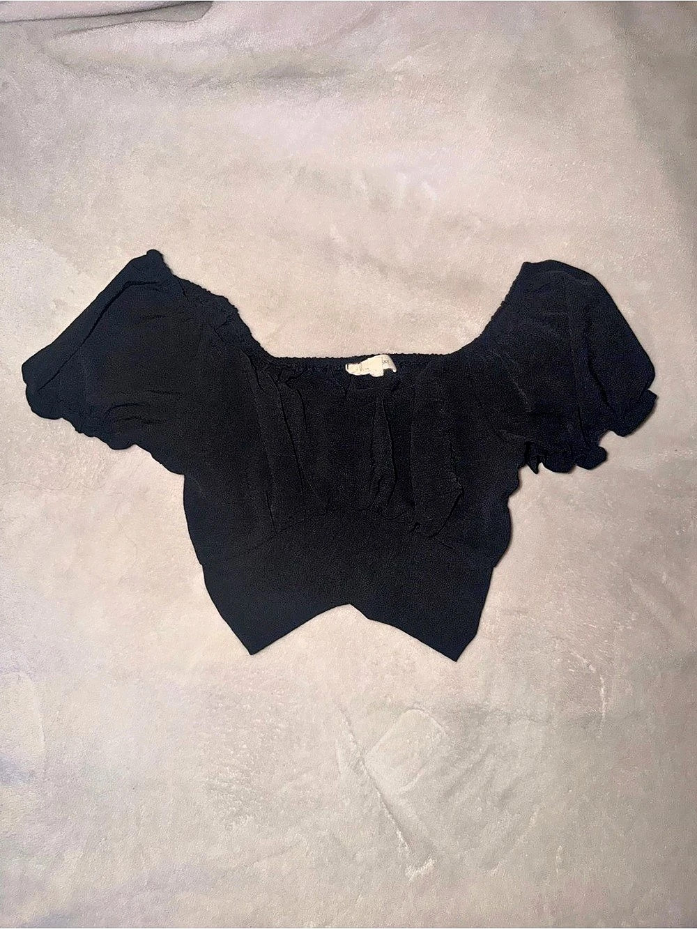 Versatile Pie in the Sky Black Puff Sleeve Tie-Back Crop Top Size XS